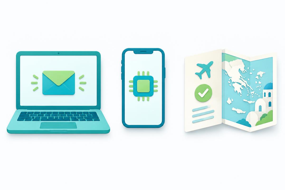 Illustration: check your phone, save the order email and read the activation instructions before departure.